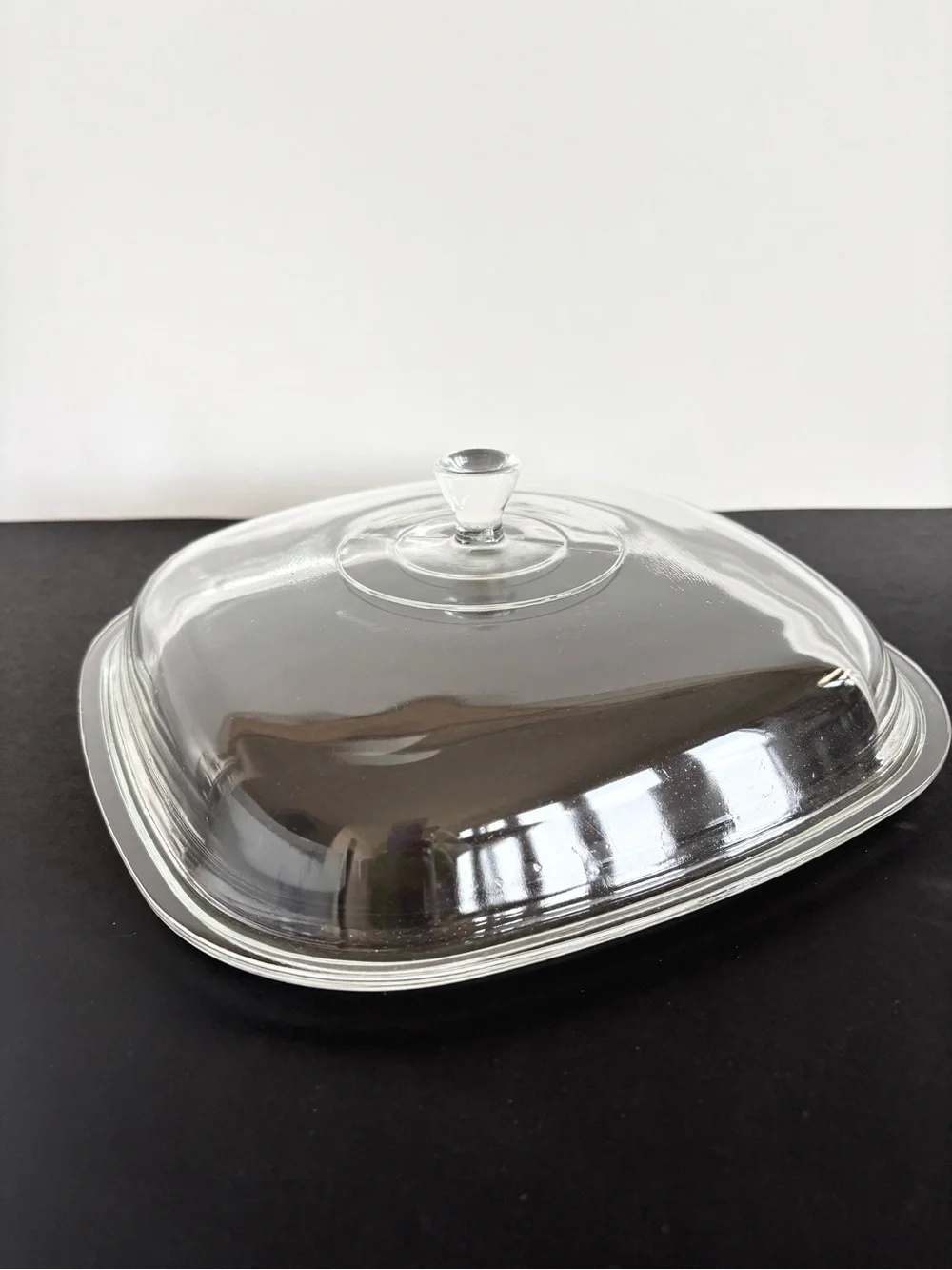 Vintage Corning Ware Black Trefoil Scroll Casserole Dish with Glass Lid